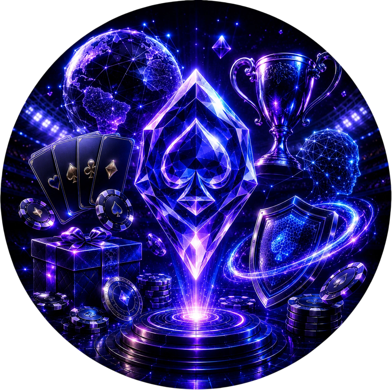WPT Global crystal spade cards chips trophy shield circle