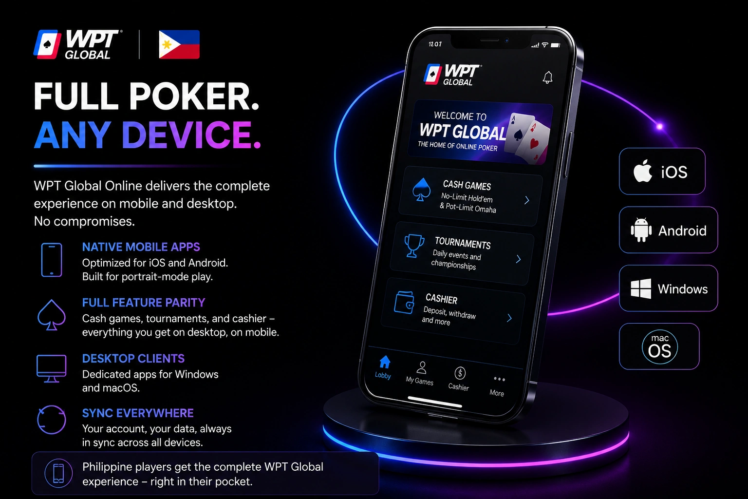 WPT Global Philippines mobile app iOS Android Windows macOS
